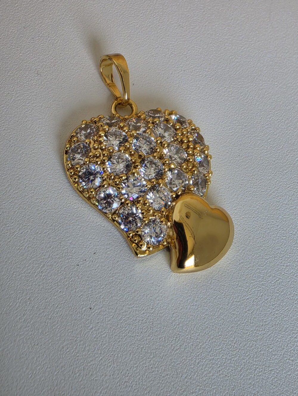 Gold Plated Double Heart Pendant Clear Crystal Rhinestone Pendant Only